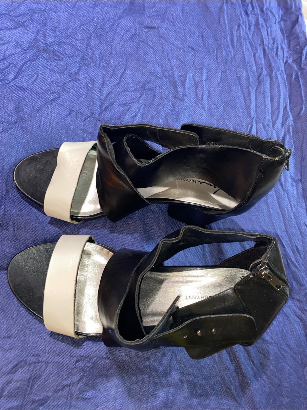 Lane Bryant Black Heels with Cream Front Strap
